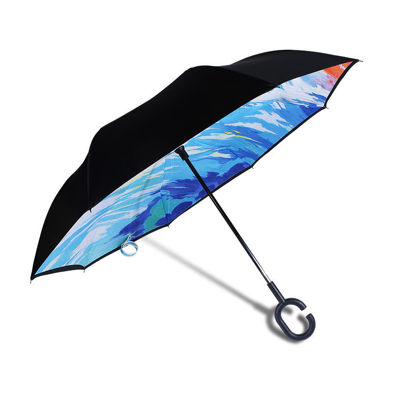 Manufacturer for New Design Hands Free Magic 2 Layer Umbrella Inverted Upside Down Reverse double Umbrella